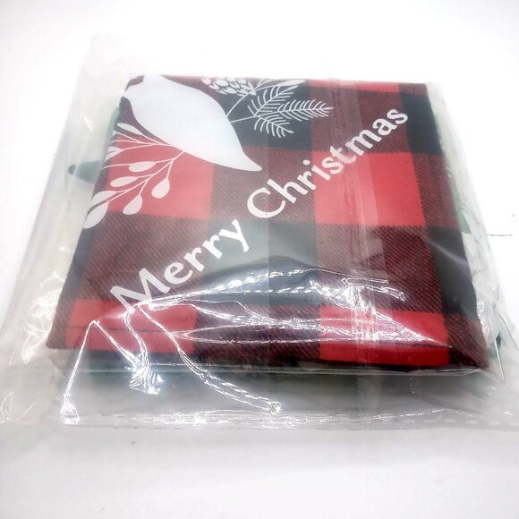 Christmas Dog Cat Plaid Bandanas 2 Pack Green Black Deer Floral Red Bird Scarfs - Picture 2 of 8